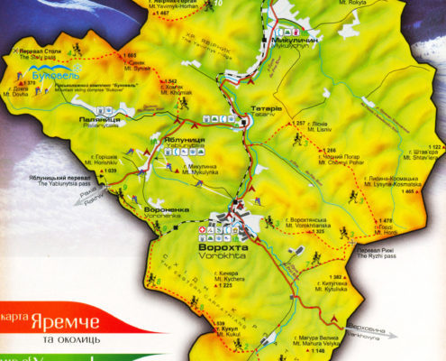 Карта околиць Яремче — туристична карта та найцікавіші місця для відпочинку